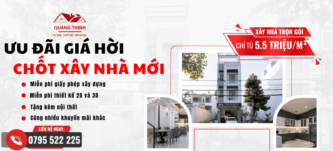 Ưu đãi xây nhà mới tại Cần Thơ: miễn phí thiết kế, giấy phép xây dựng và tặng nội thất từ Quang Thịnh.